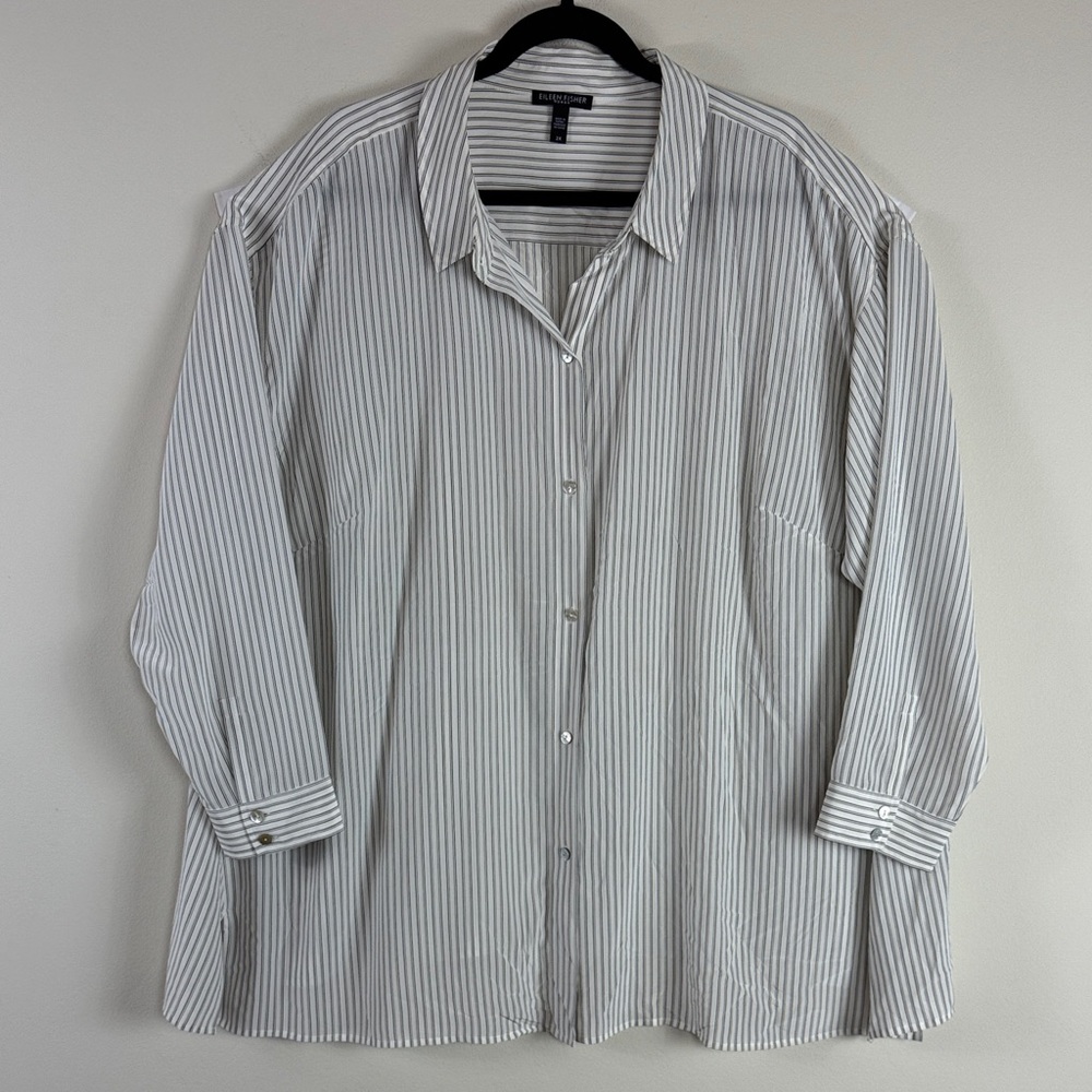 Eileen Fisher White Pinstripe Blouse